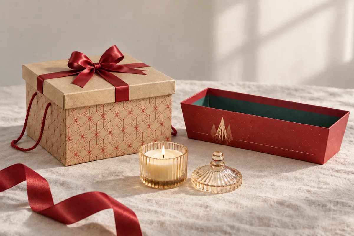 Coffret cadeau avec ruban satin rouge (34 × 34 × 20 cm)